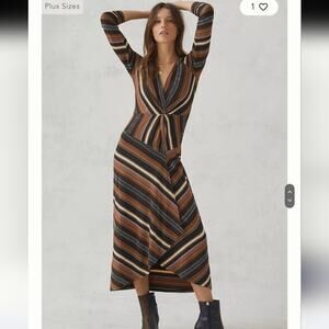 Anthropologie Maeve Striped wrap midi dress Stripes long sleeve New with tags